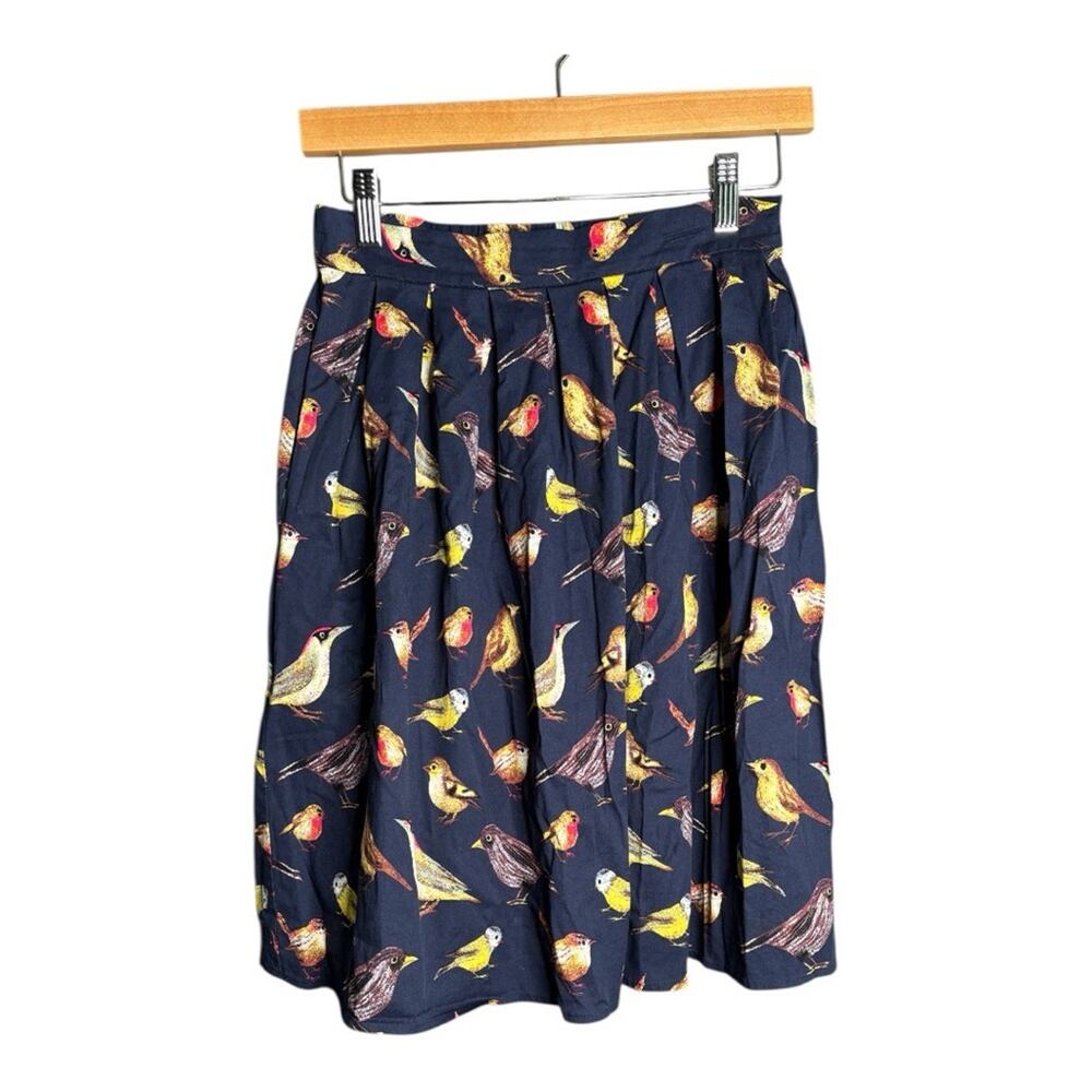 Grace Karin Navy Blue Bird Print A Line Cotton Skirt Small